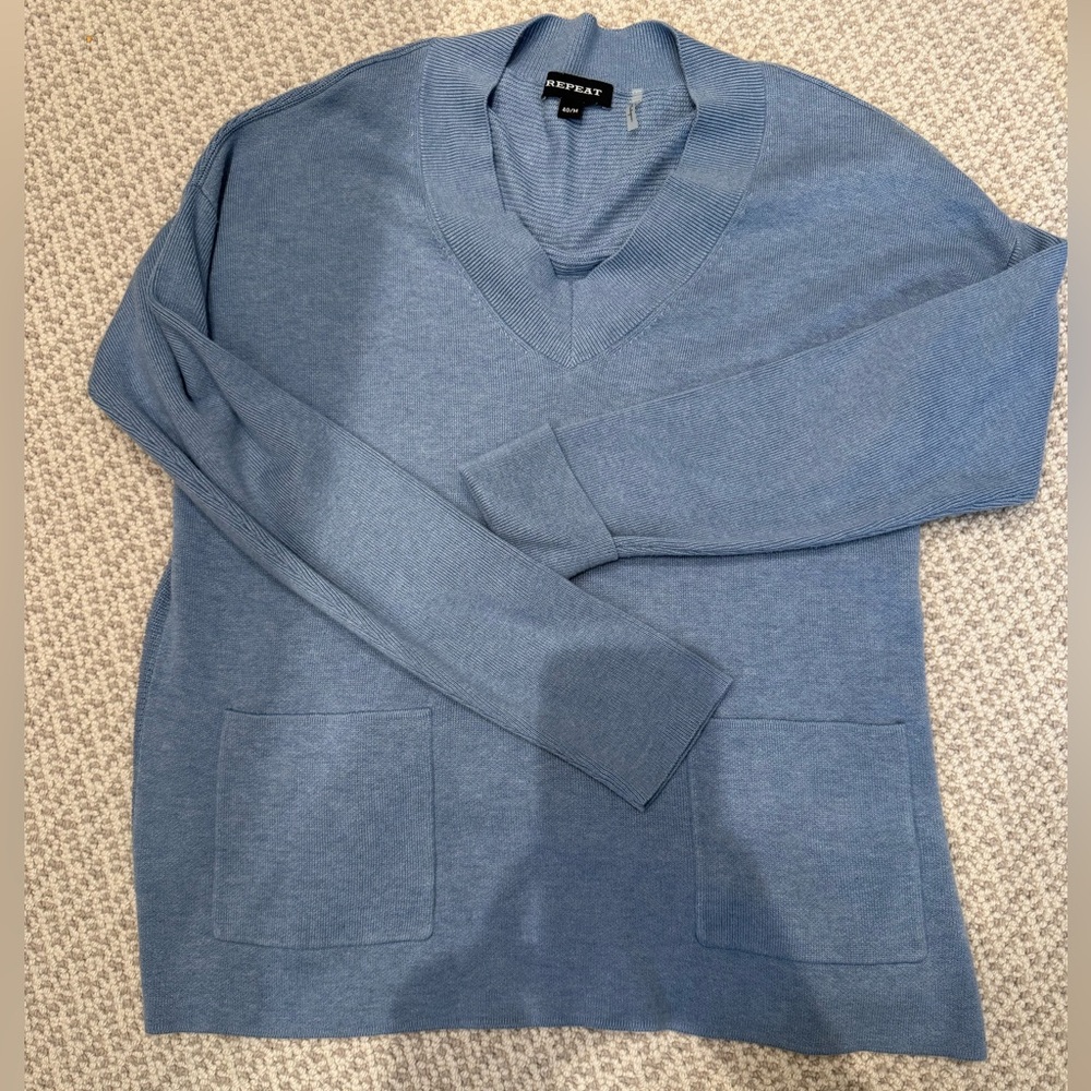 Repeat Women's Blue V-Neck Sweater